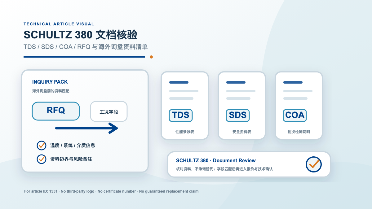SCHULTZ 380 Heat Transfer Fluid 文档核验：TDS、SDS、COA 和 RFQ 字段怎么对应
